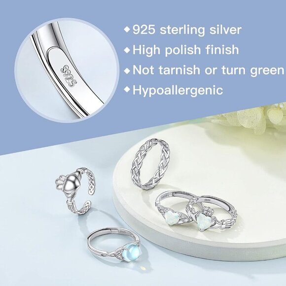 925 Sterling Silver Good Luck Celtic Twisted Knot/Claddagh Heart Birthstone Ring - Picture 4 of 6